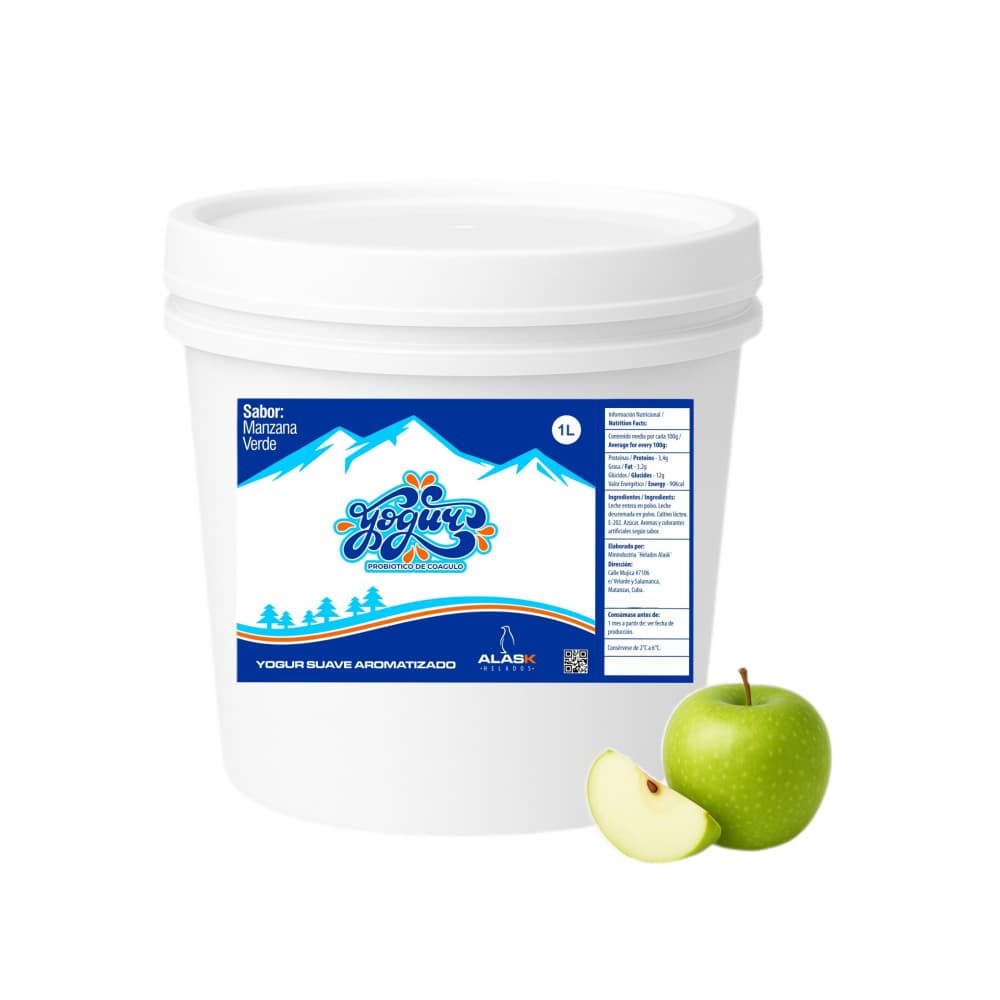 Yogurt probiótico de coágulo sabor manzana verde Alask (1 L) - Imagen 1