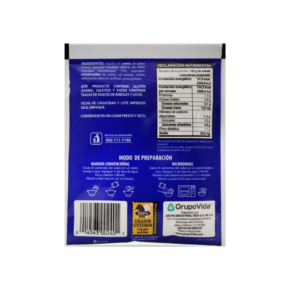 Cereal de avena integral instantáneo con manzana y canela Avena 1 (35 g / 1.23 oz) - Miniatura 6