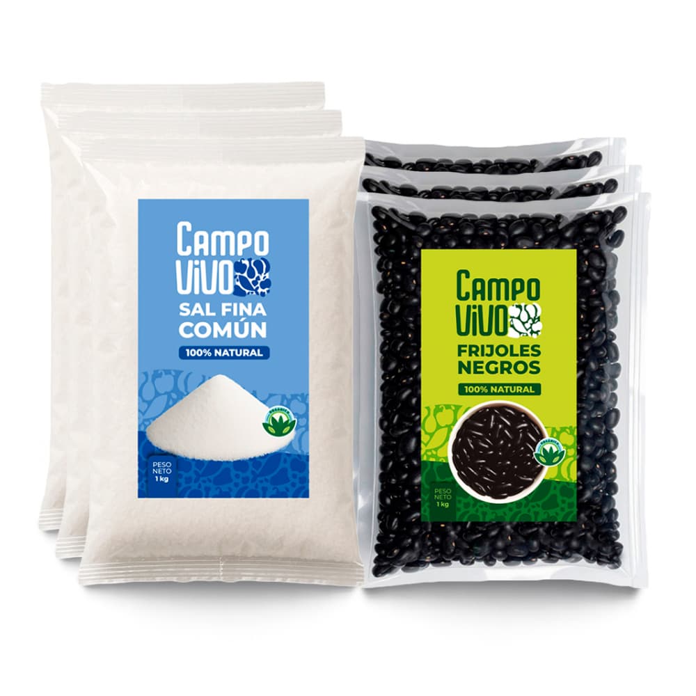 Combo de grano y sazón Campo Vivo #11: Sal fina común + Frijoles negros - Imagen 1
