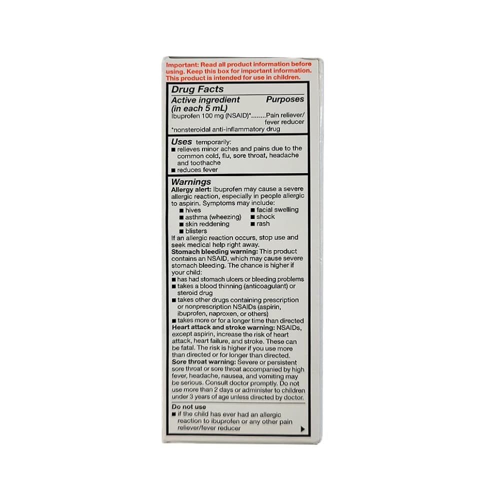 Ibuprofeno suspensión oral para niños sabor uva 100 mg/5 ml Padagis (118 ml / 4 fl oz) - Miniatura 2