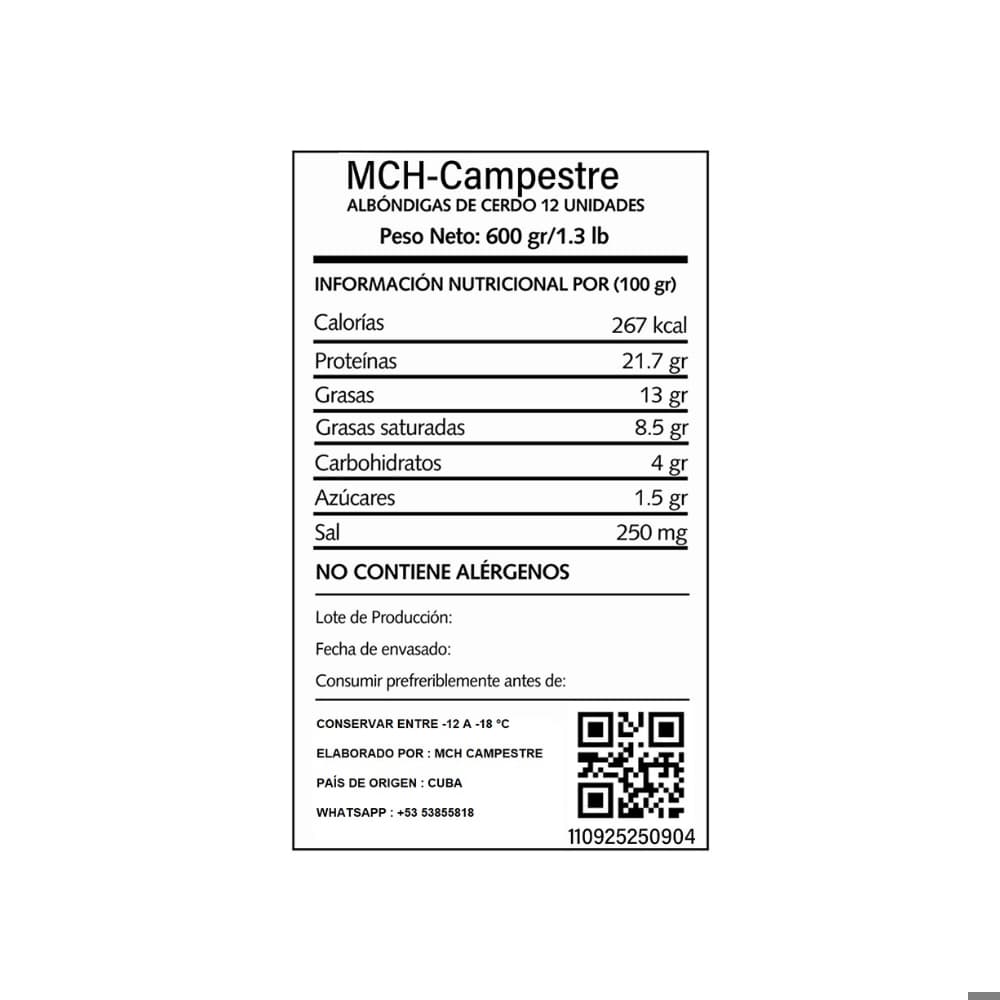 Albóndigas de carne de cerdo MCH-Campestre (600 g / 1.32 lb) - Miniatura 2