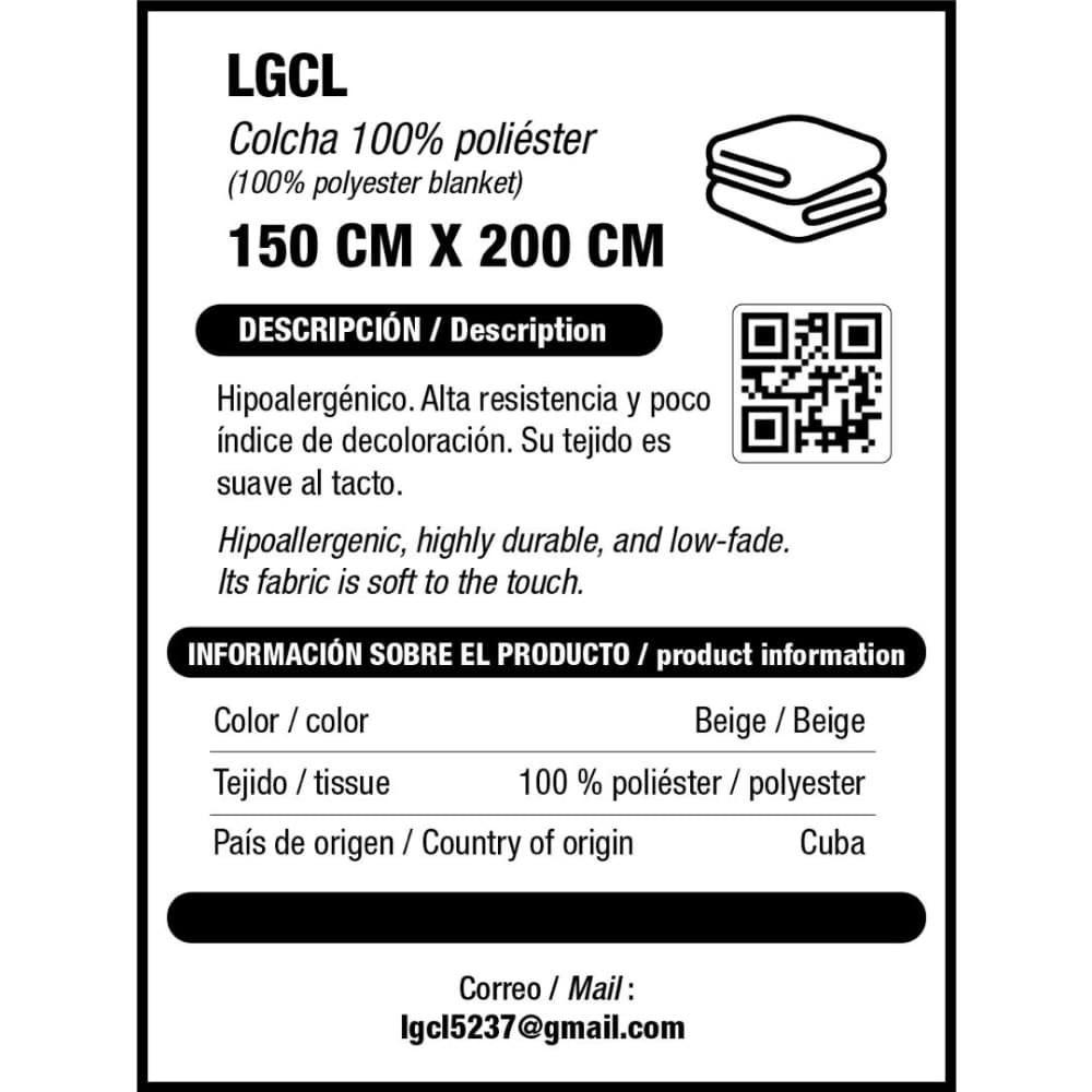 Colcha 100 % poliéster color beige 150 cm x 200 cm LGCL - Miniatura 4