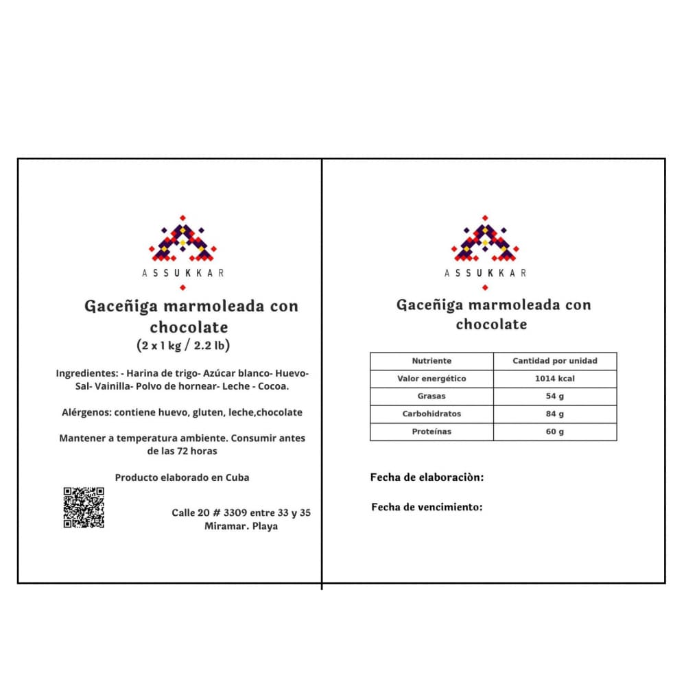 Gaceñiga marmolada grande con chocolate ( 2 x 1 kg / 2.2 lb) - Miniatura 3