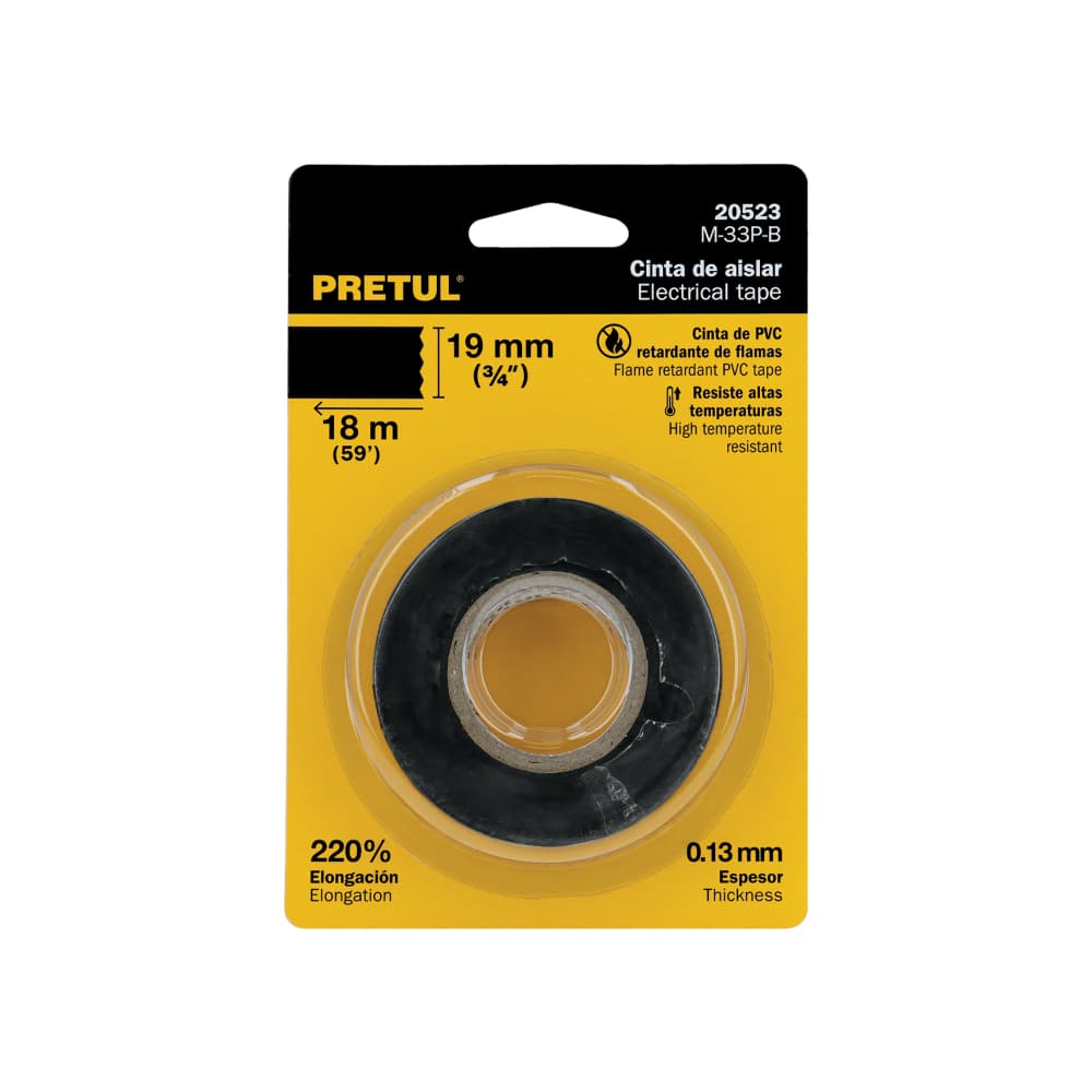 Cinta de aislar eléctrica de 18 m x 19 mm negro Pretul M-33P-B - Miniatura 1