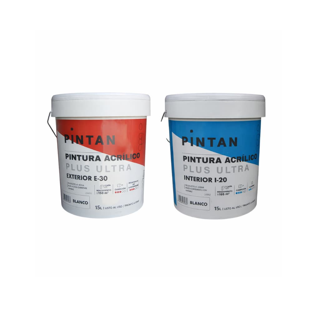 Combo Pintura acrílica exterior color blanco Pintan (15 L) + Pintura acrílica interior color blanco Pintan (15 L) - Miniatura 1