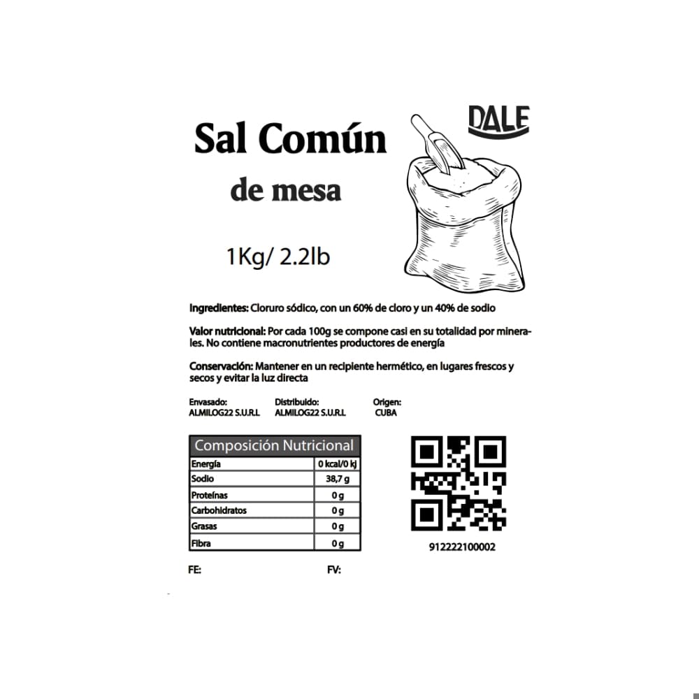 Sal común de mesa Dale (1 kg / 2.2 lb) - Miniatura 2