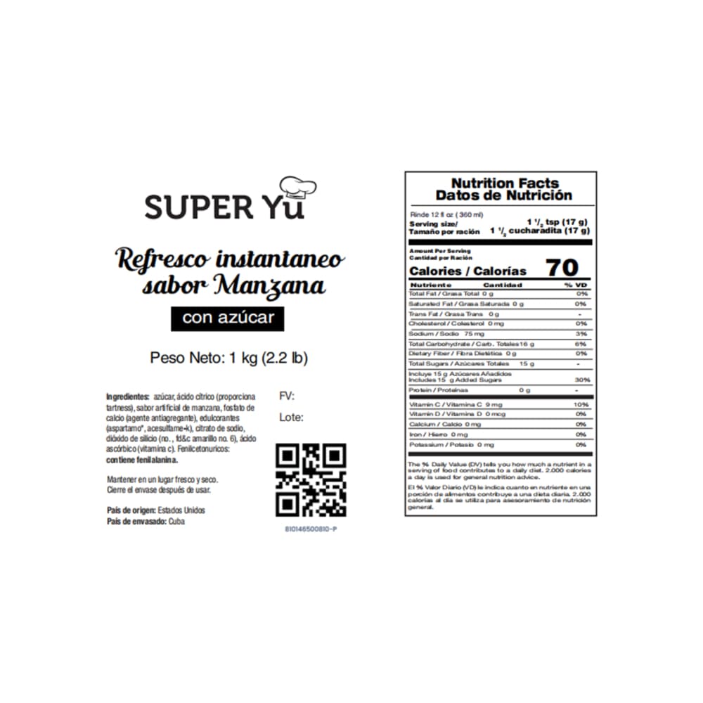 Refresco instantáneo sabor a manzana Super Yu (1 kg / 2.2 lb) - Miniatura 3