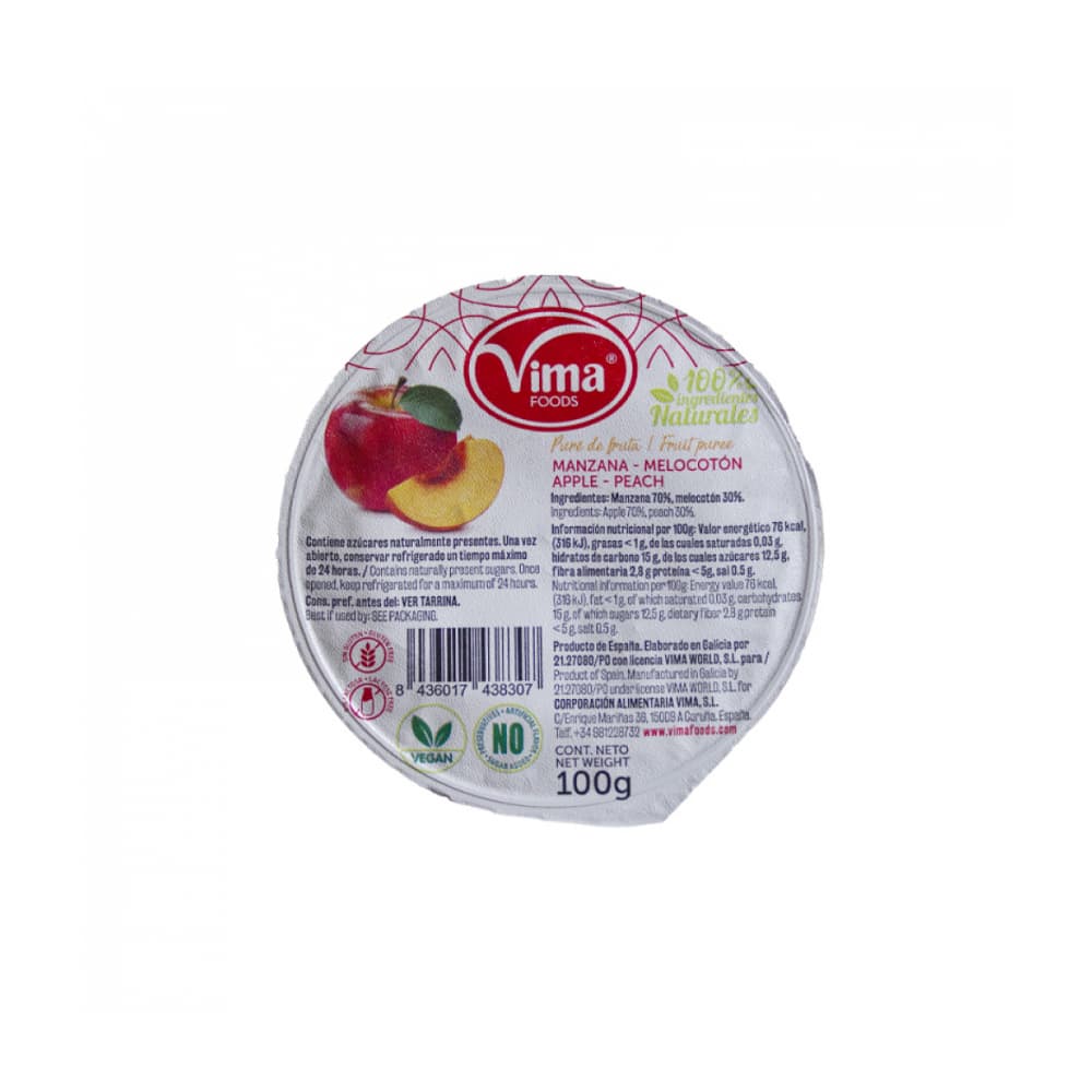 Puré de frutas de manzana y melocotón Vima Foods (100 g / 3.52 oz) - Miniatura 1
