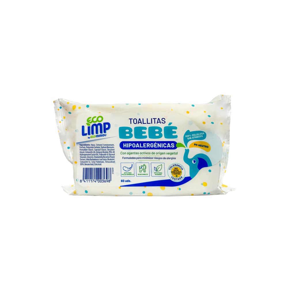 Toallitas húmedas hipoalergénicas Mimidu (60 U) - Imagen 1