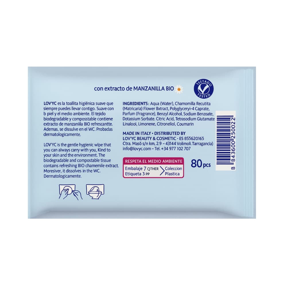 Toallitas de papel higiénico húmedo biodegradables Lov’yc (5 x 80 U) - Miniatura 4