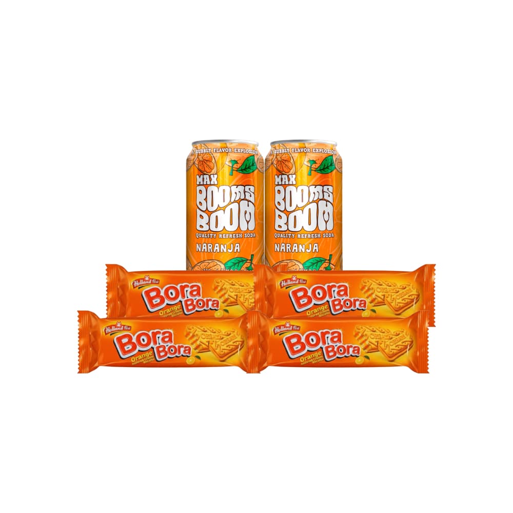 Combo Merienda 8 Refresco Naranja + Galletas con crema sabor fresa Bora Bora - Imagen 1