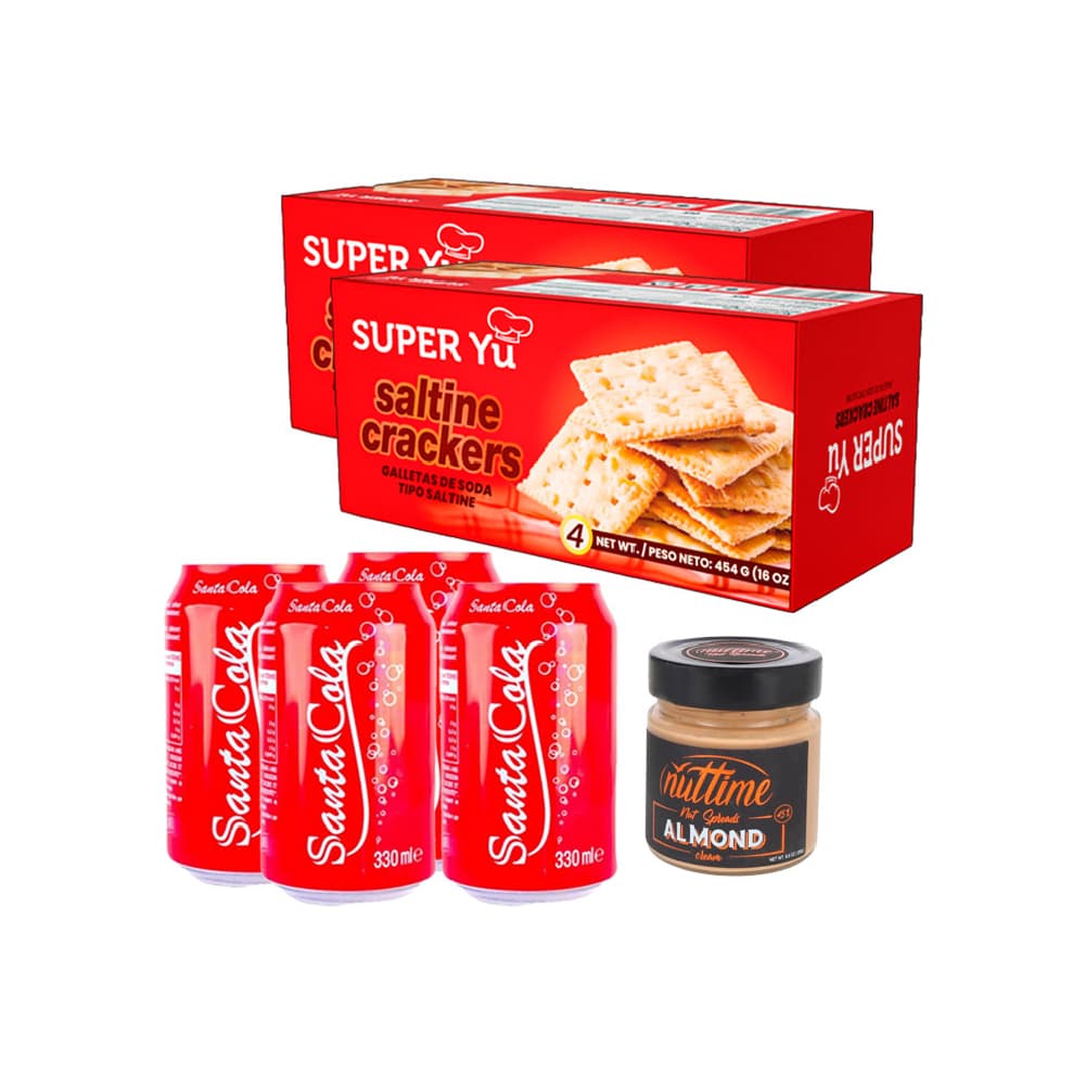 Refresco gaseado de cola + Galletas de Soda + Crema de almendras para untar - Imagen 1