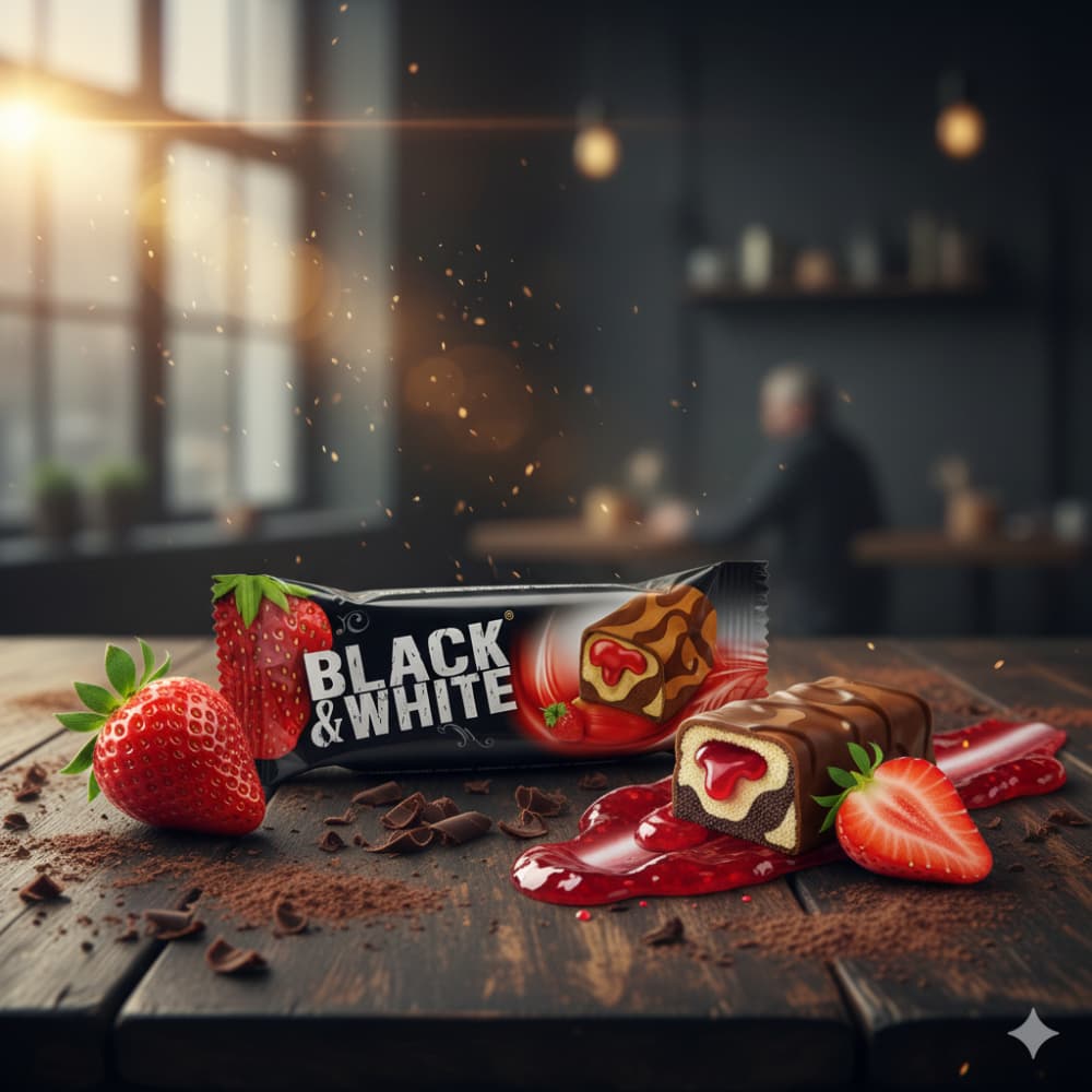 Pastel de mosaico relleno con salsa de fresa Black & White (6 x 40 g / 1.41 oz) - Miniatura 4