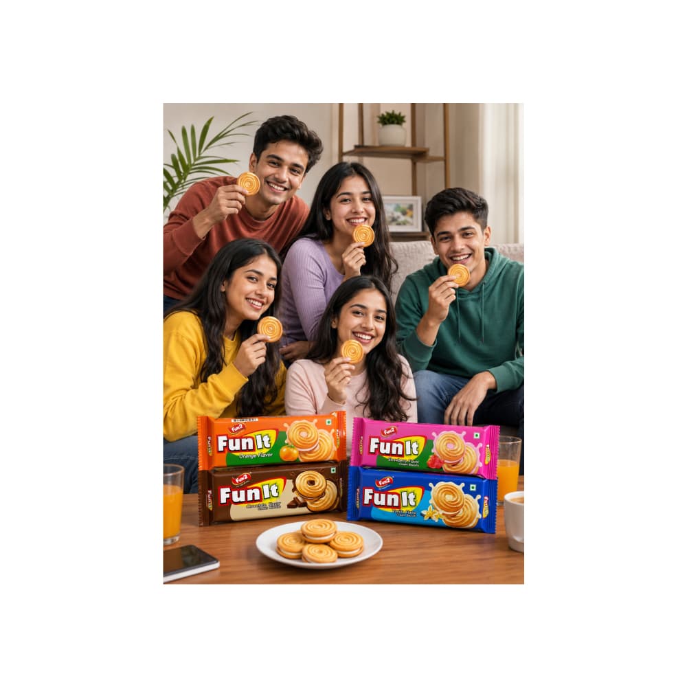 Combo de galletas de crema con sabor a vainilla, fresa, chocolate y naranja Fun It Fun2 (4 x 36 g / 1.27 oz) - Miniatura 5