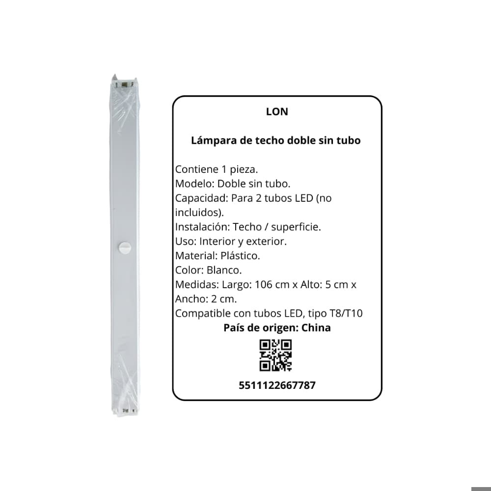 Lámpara de techo doble blanca sin tubo Lon (1 U) - Miniatura 2
