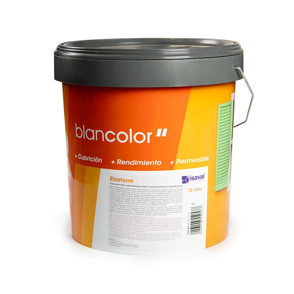 Pintura elástica impermeabilizante color verde elastorm Blancolor Isaval (12 L) - Miniatura 2
