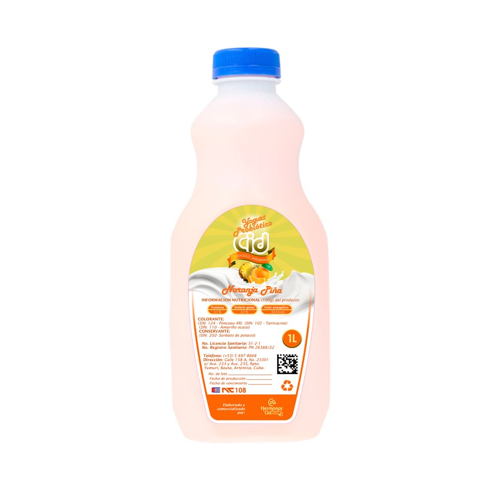 Yogurt probiótico de coágulo saborizado de naranja piña Cid (1 L) - Miniatura 4
