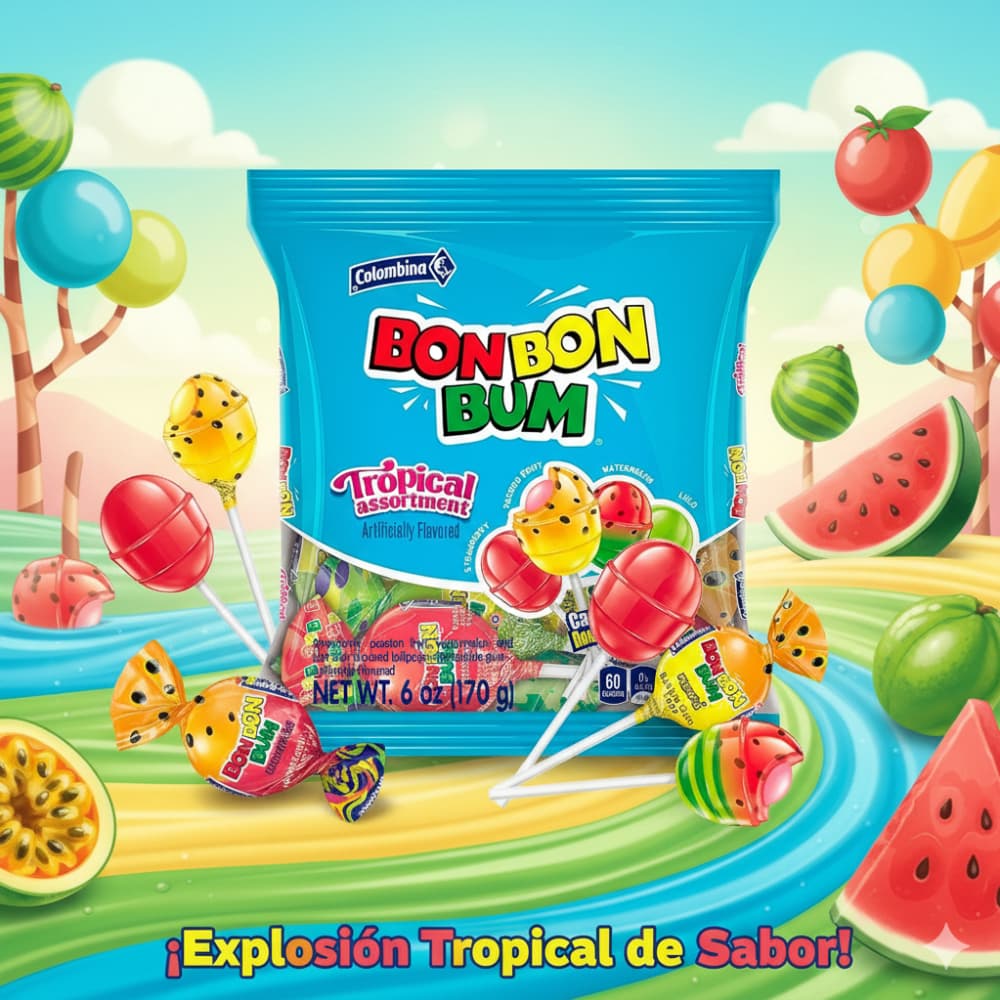 Chupa chupas con relleno de chicle sabor tropical Colombina (170 g / 6 oz) - Miniatura 4