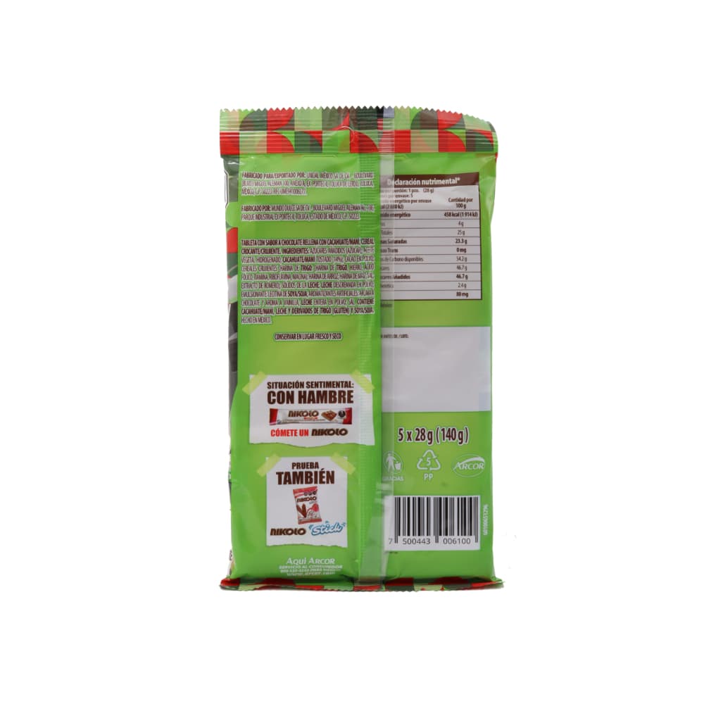 Tableta con sabor a chocolate rellena con maní y cereal crujiente Mundialista Arcor Nikolo (140 g / 4.93 oz) - Miniatura 2