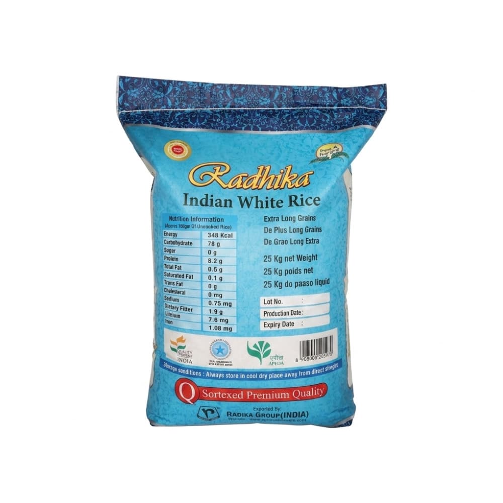 Arroz blanco de grano largo indio Radhika (25 kg / 55.11 lb) - Miniatura 2