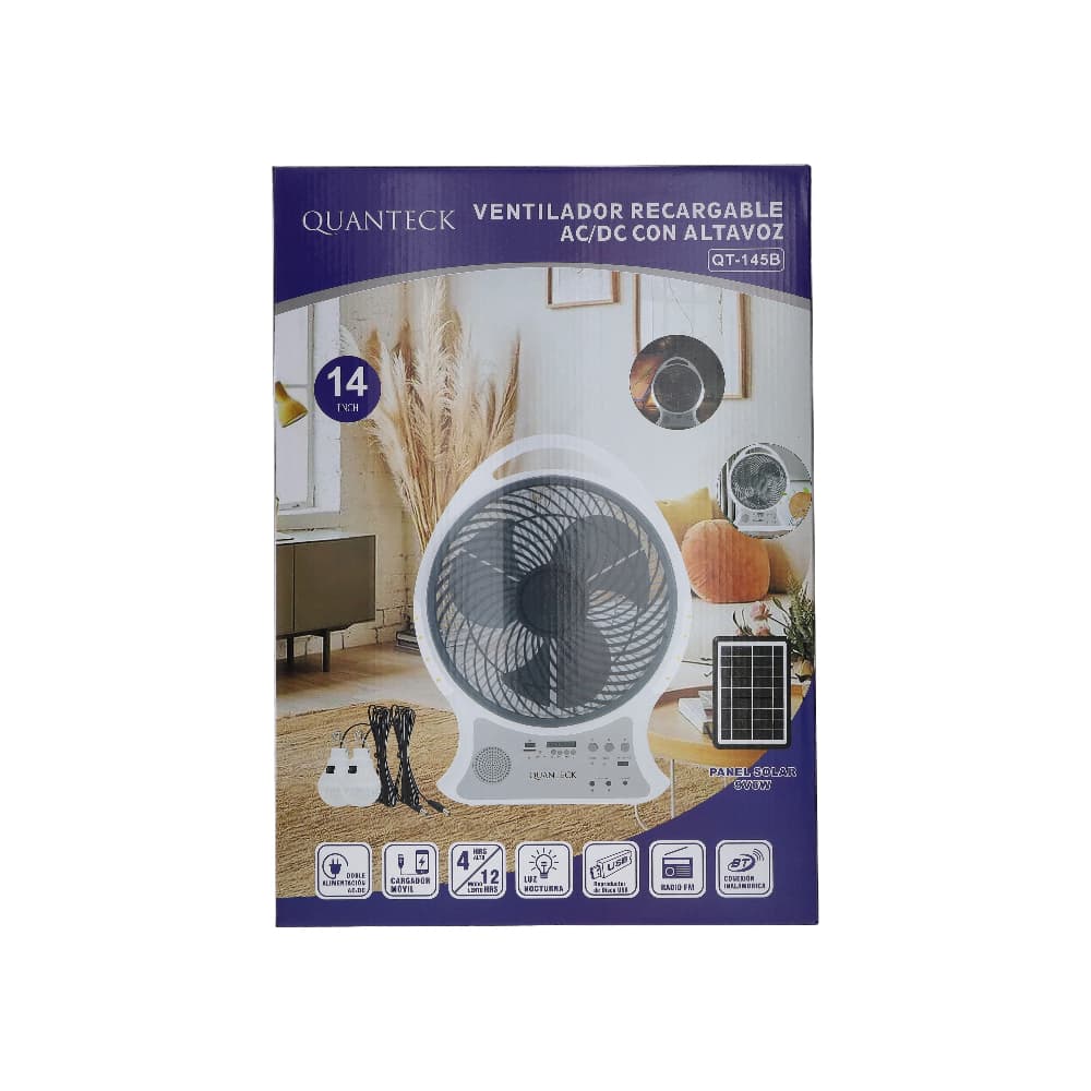 Ventilador de mesa solar recargable 14" AC/DC con altavoz Quanteck QT-145B - Miniatura 2