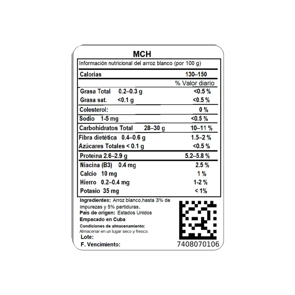Arroz blanco grano largo MCH (2.49 kg / 5.5 lb) - Miniatura 3