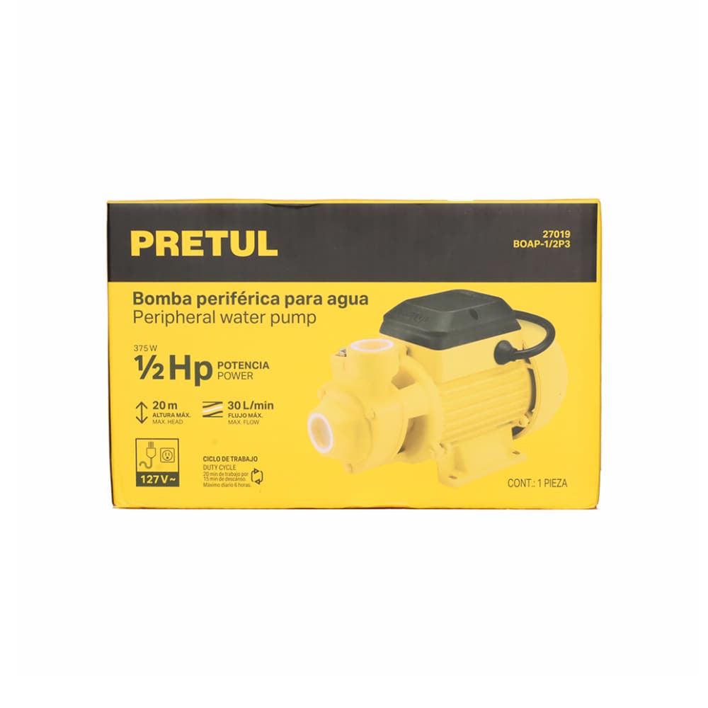 Bomba periférica para agua 1/2 HP Pretul BOAP-1/2P3 - Miniatura 3