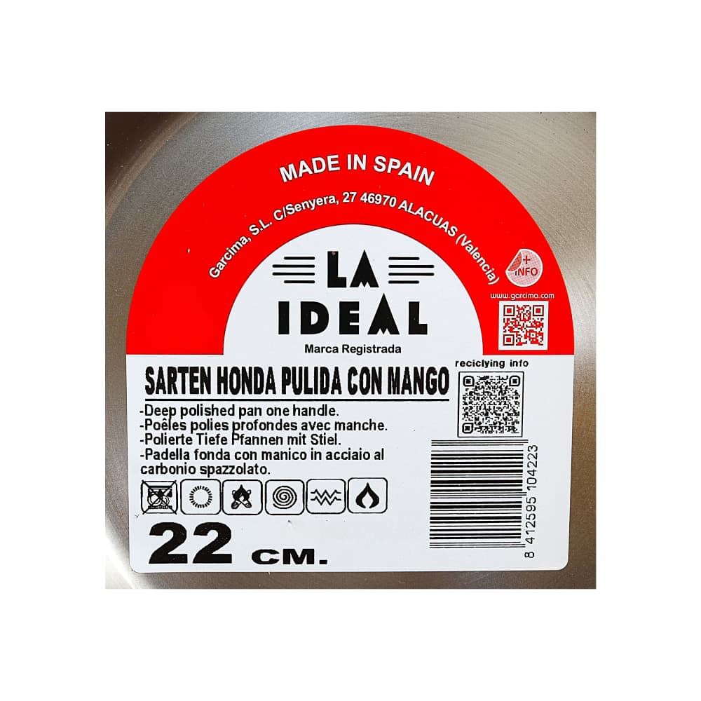 Sartén hondo plateado de 22 cm con mango rojo La Ideal - Miniatura 2