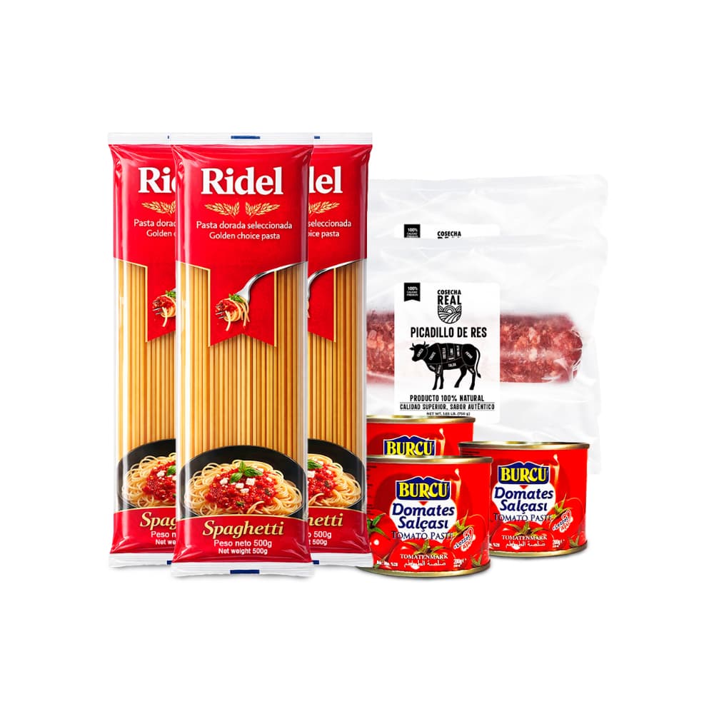 Combo para espaguetis #4: Espaguetis Ridel + Picadillo de res Cosecha Real + Pasta de tomate Burcu - Miniatura 1