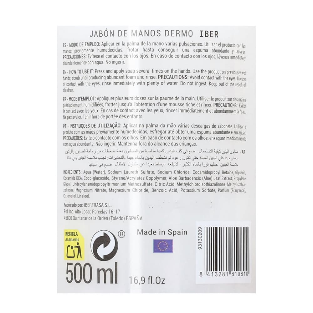 Jabón líquido dermo para manos Iber (500 ml) - Miniatura 3