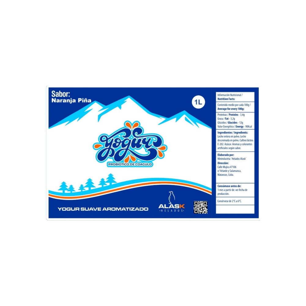 Yogurt probiótico de coágulo sabor naranja piña Alask (1 L) - Miniatura 2