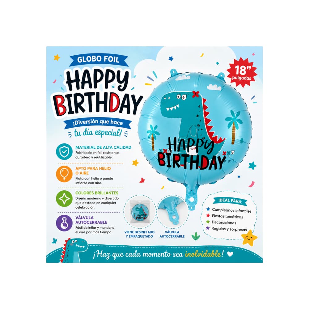 Globo con temática de dinosaurios y cartel de Happy Birthday Balloon (18 pulgadas) - Miniatura 4