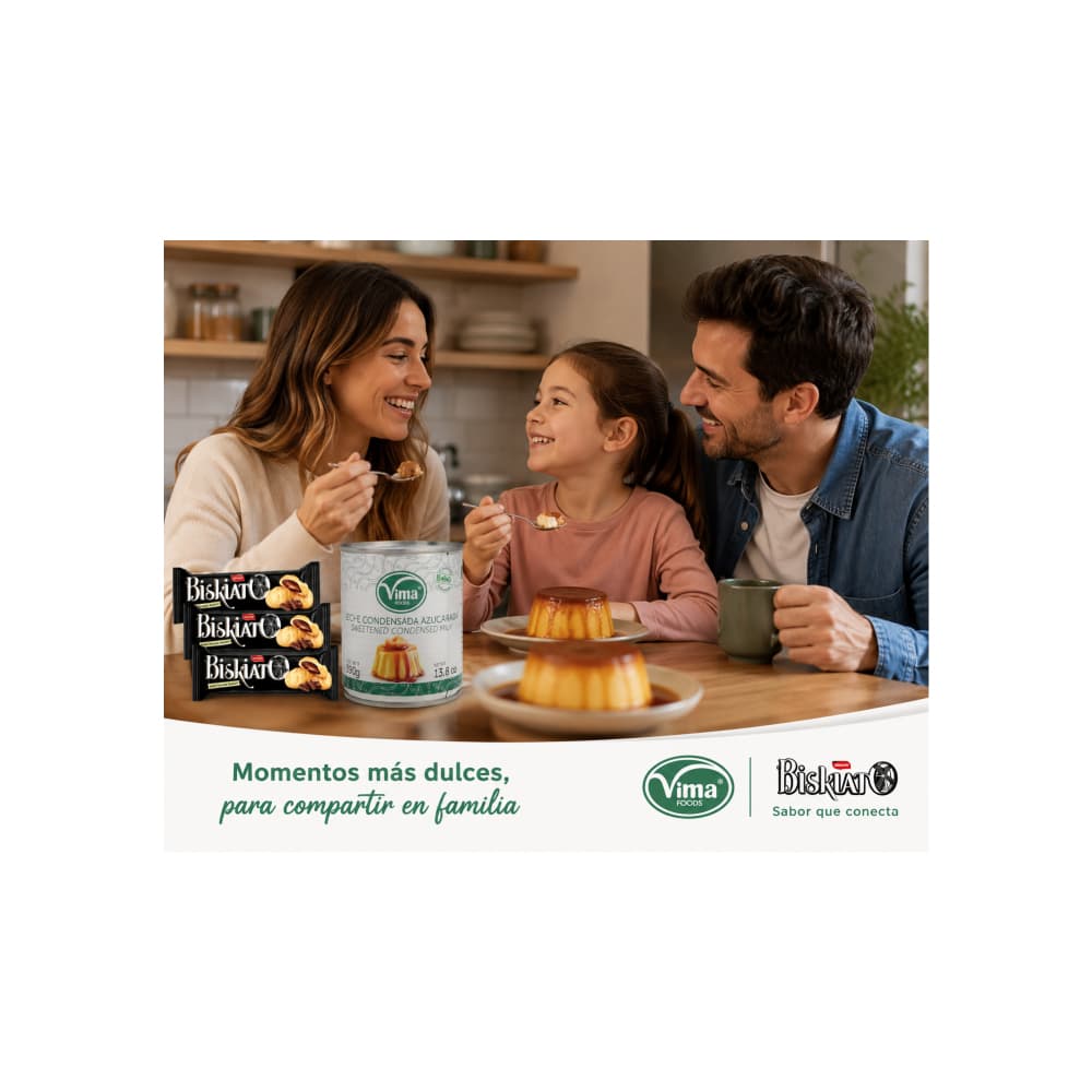Leche condensada azucarada Vima Foods (390 g / 13.8 oz) + Galletas con relleno de crema de cacao Simsek Biskiato (6 x 42 g / 1.48 oz) - Miniatura 4