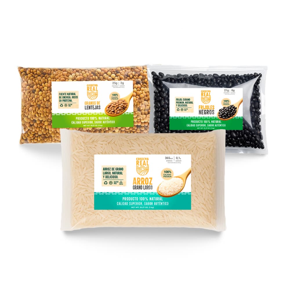 Combo de granos selectos Cosecha Real #22: Arroz de grano largo + Lentejas + Frijoles negros - Imagen 1