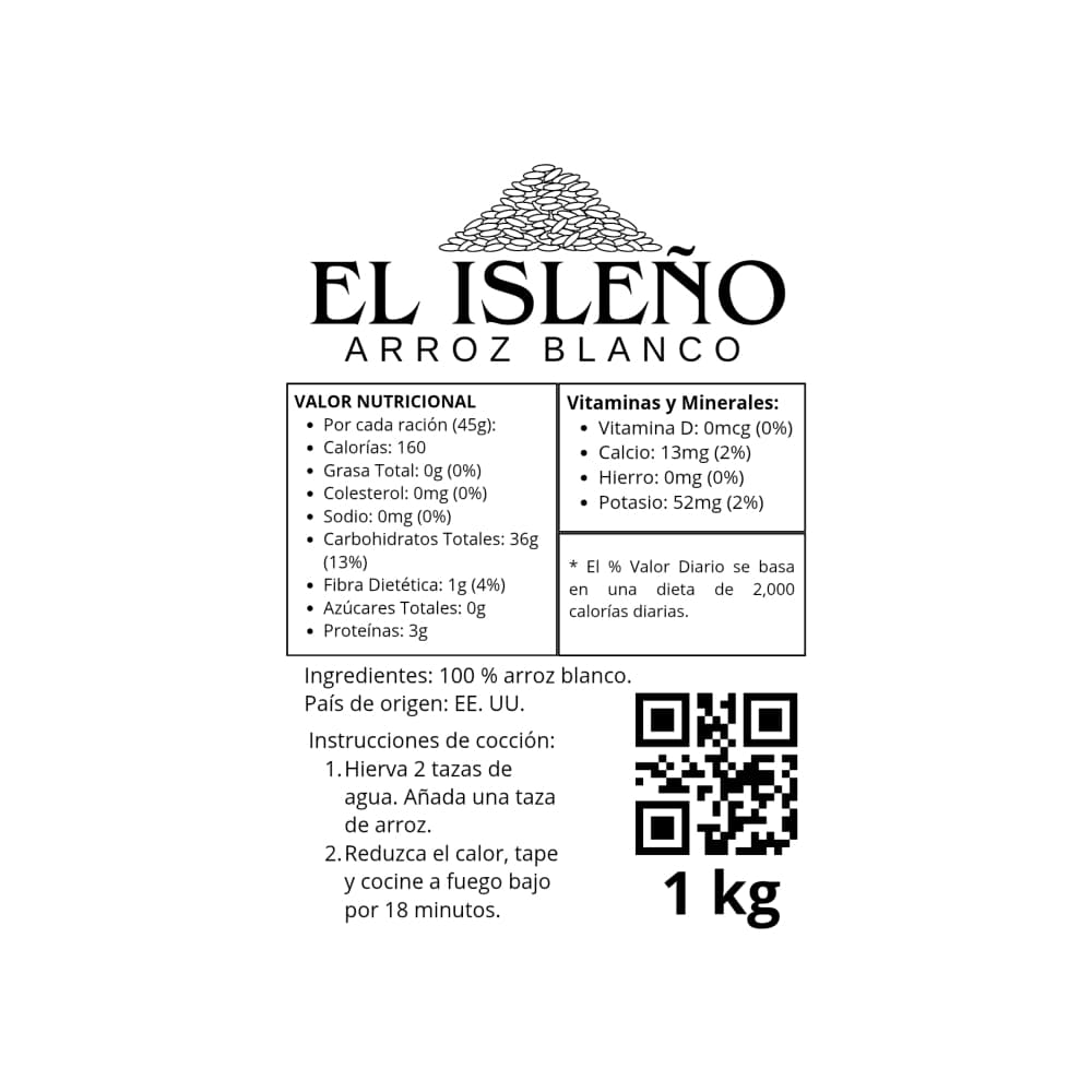 Arroz blanco El Isleño (1 kg / 2.20 lb) - Miniatura 2