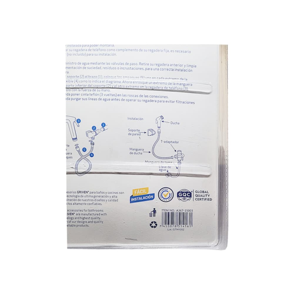 Ducha plástica cromada tipo teléfono 1.2 m Griven A367-15003 - Miniatura 6