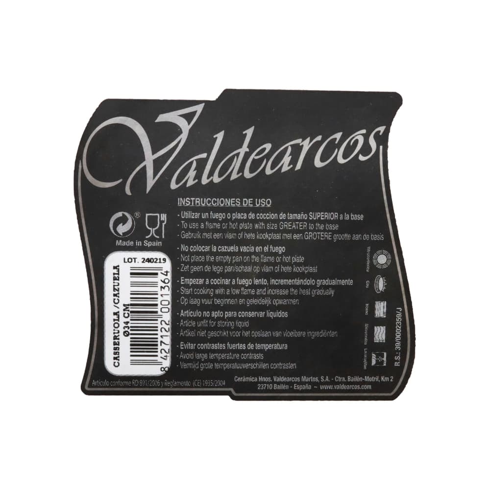 Cazuela de barro con asas 34 cm Valdearcos - Miniatura 3
