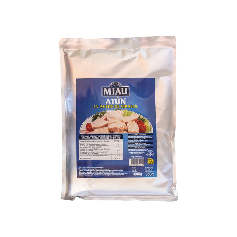 Atún en aceite de girasol Miau (1 kg / 2.2 lb) - Imagen 1