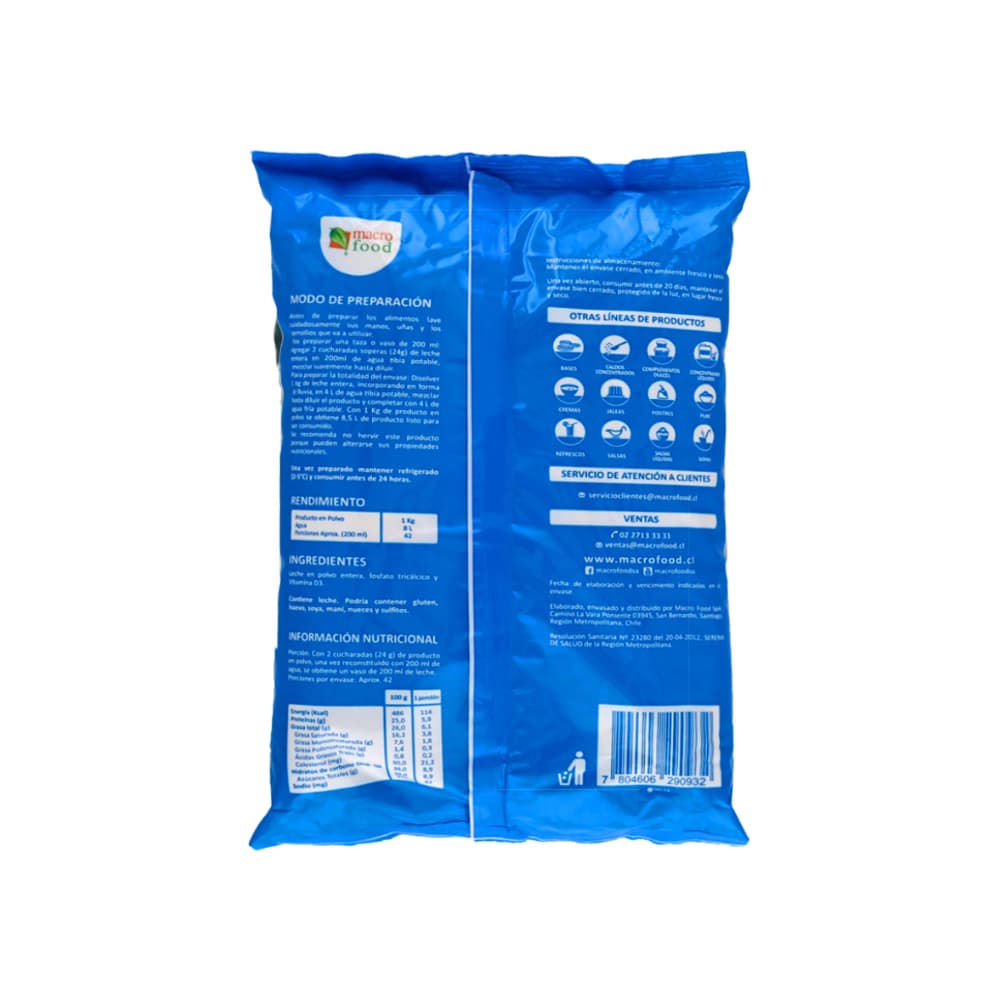 Leche entera en polvo Macro Food (2 x 1 kg / 2.2 lb) - Miniatura 4