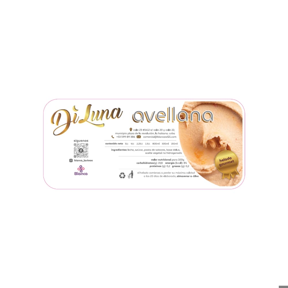Helado Gourmet Artesanal de Avellana Diluna (1.5 L) - Miniatura 2