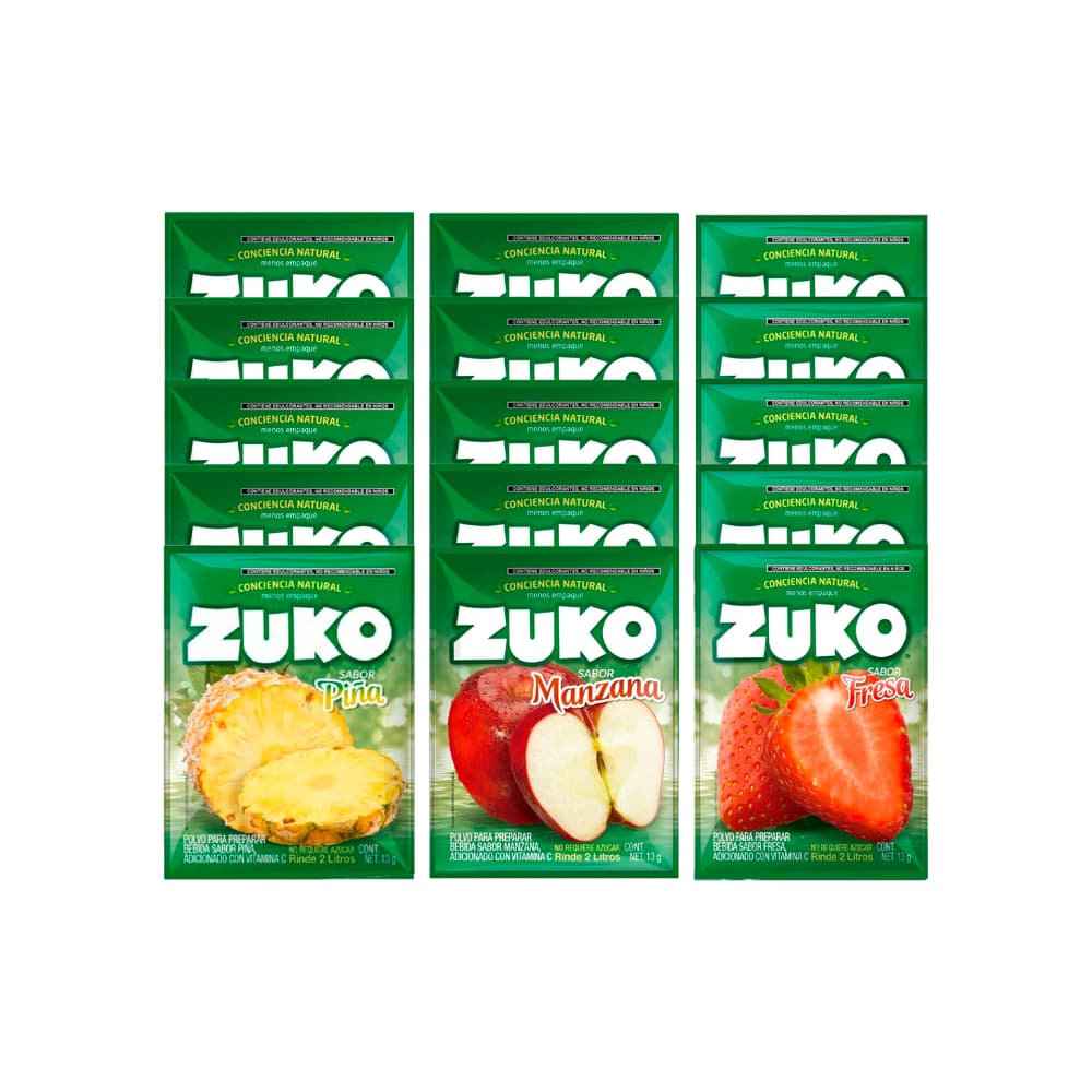 Combo refrescos zuko manzana (5 x 13 g) + zuko piña (5 x 13 g) + zuko fresa (5 x 13 g) - Miniatura 1