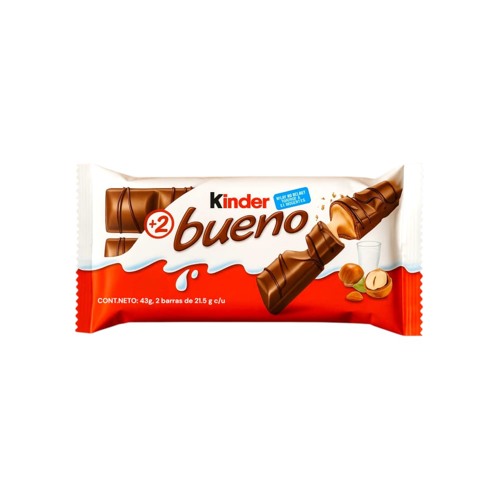 Sorbeto con cobertura de chocolate relleno de leche y avellana Kinder Bueno (43 g / 1.51 oz) - Imagen 1