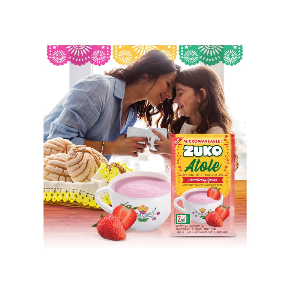 Polvo de fécula de maíz para preparar atole sabor fresa Zuko (45 g / 1.6 oz) - Miniatura 4
