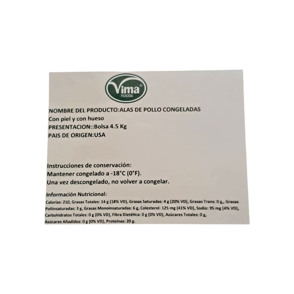 Alas de pollo congeladas Vima Foods (4.5 kg / 9.92 lb) - Miniatura 2