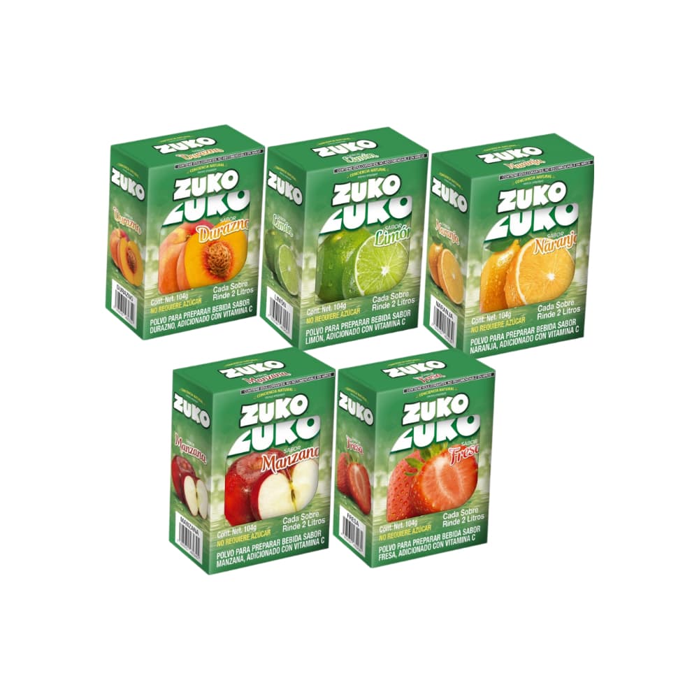 Combo de refrescos instantáneo sabor durazno+ limón + naranja + manzana + fresa - Imagen 1