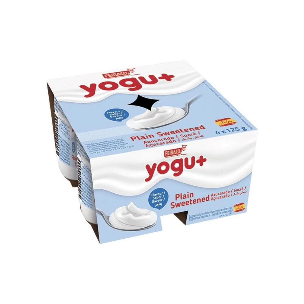 Yogurt pasteurizado sabor natural azucarado Yogu+ Feiraco (4 x 125 g / 4.41 oz) - Miniatura 1
