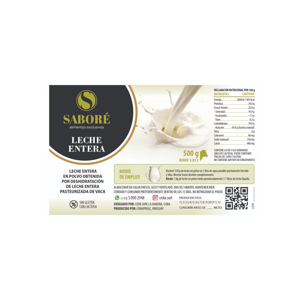 Leche en polvo entera Saboré (500 g / 1.10 lb) - Miniatura 2