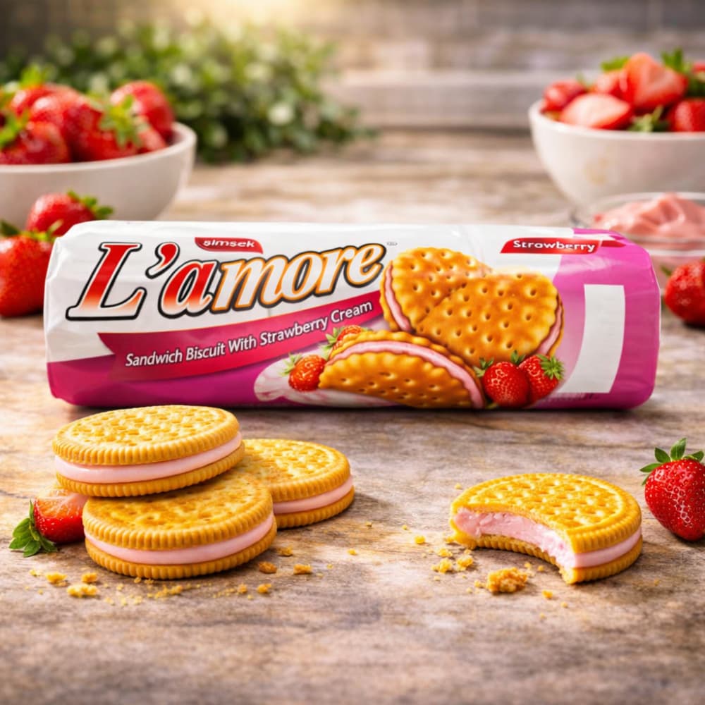 Galletas sándwich con crema sabor fresa L'amore Simsek (150 g / 5.29 oz) - Miniatura 5