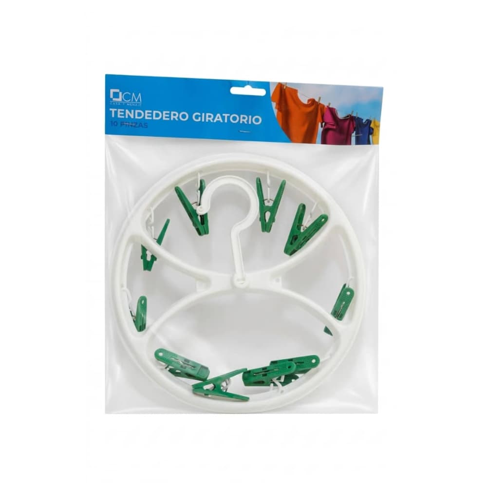 Tendedero giratorio de plástico redondo blanco y verde con 10 pinzas Casa y Menaje - Miniatura 2