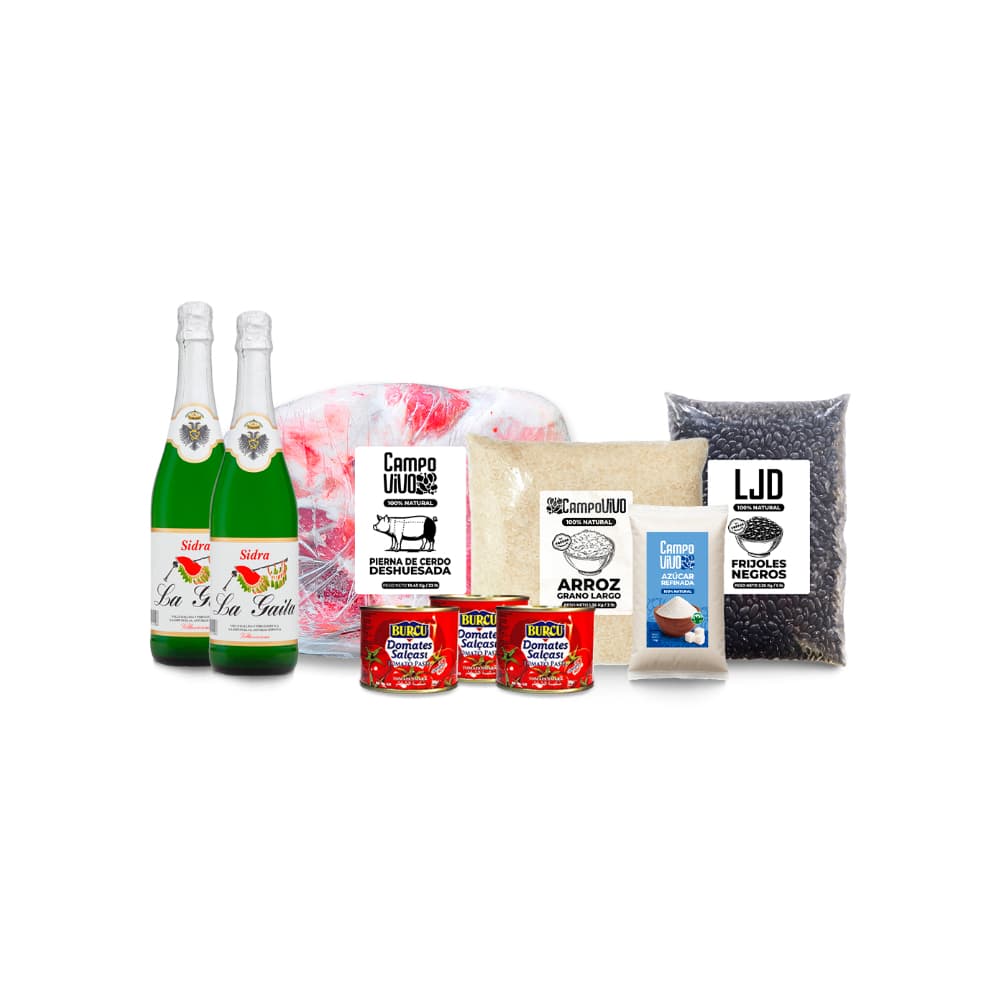 Combo navideño: Sidra La Gaita + Frijoles negros + Arroz de grano largo + Pierna de cerdo deshuesada + Pure de tomate Burcu + Azúcar blanca - Imagen 1